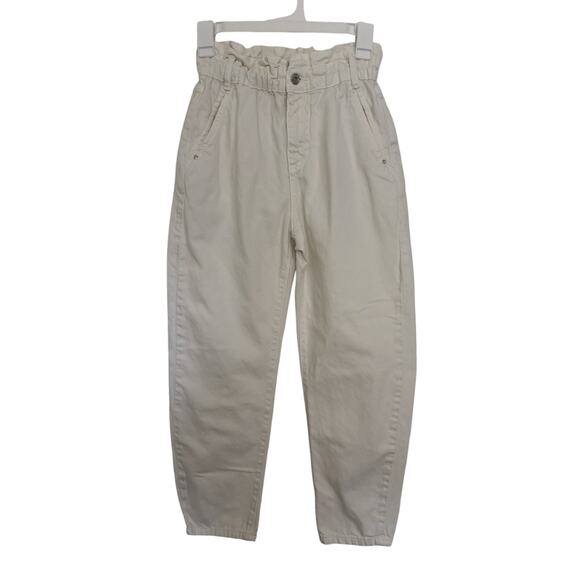 Zara Paper Bag High Rise Cream Lightweight Jeans Size 0 Minimal Barrell Boho - Picture 1 of 7